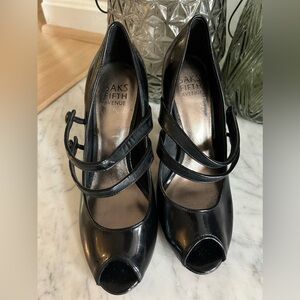 Black Mary Jane peep toe heels Saks Fifth Avenue 6M